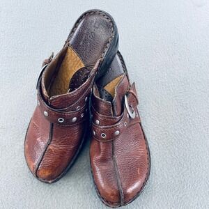 b.o.c. Born Concept Women Clogs Brown Leather 8 Boho Buckle Mules BC6650